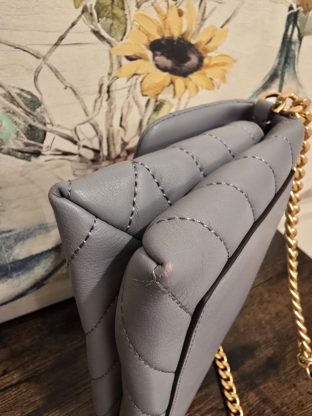 Tory Burch Quilted Chevron Leather Shoulder Bag - Light Gray Blue - Picture 12 of 13